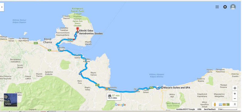 Map Rethymno to Chania Airport