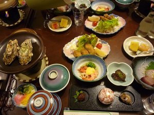 This is one person’s portion of the fish dinner on Miyajima, plus extras like rice and soup