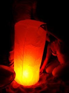 Lighting a sky lantern