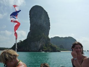 Arriving on the ferry - Railay West beach on the left and Pranang on right