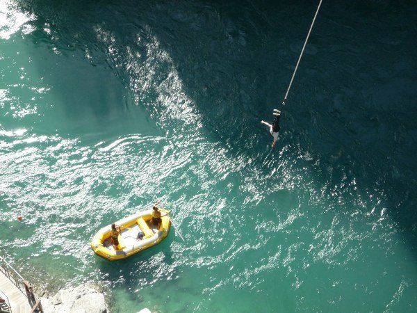 You get dropped into the boat after your bungy jump