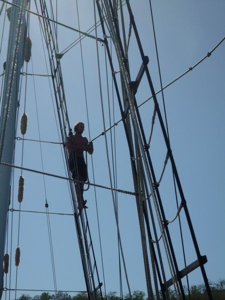 Mikey rope jumps from the rigging, Solway Lass