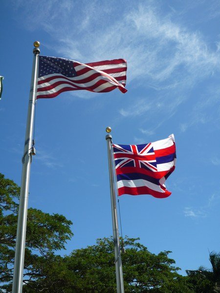 American and Hawaiian flags