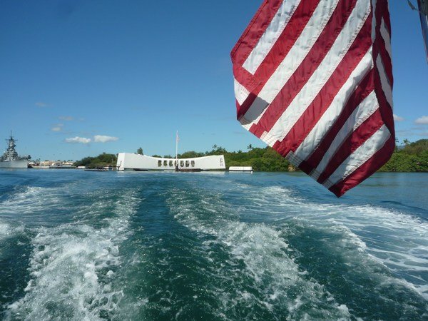 Leaving the USS Arizona Memorial by boat 