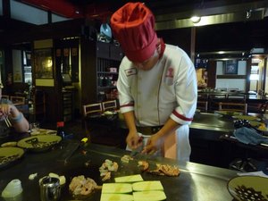 Chef at Japanese hibachi dinner