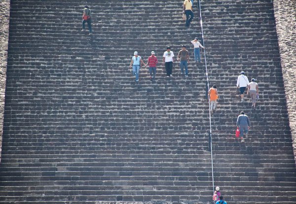 People climbing the Pyramid of the sun