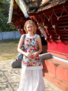 Tuija outside the village temple 