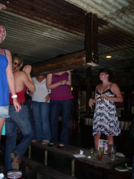 Dancing on tables at woolshed