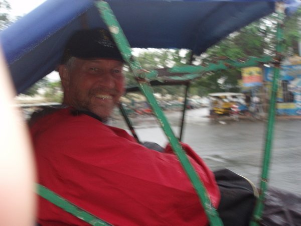 Harry in a cyclo at Phnom Penh