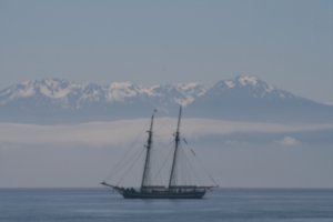 The view of the Olympic Mountains from Vancouver Island, BC