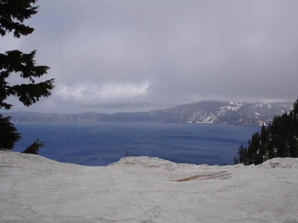 Crater Lake covered in fog