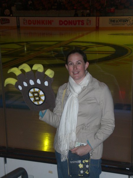 Kay with her Bruins bear foam claw!