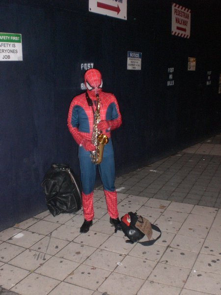 Spiderman playing the Saxophone
