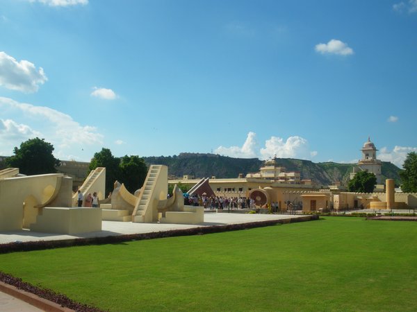 View of city palace and Tiger fort on the hill from Janta Mantar