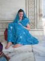 Relaxing in Sari at Taj Mahal