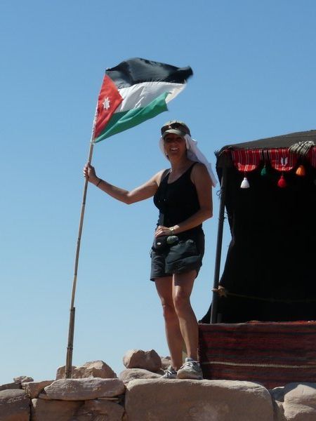Liz with the Jordanian flag