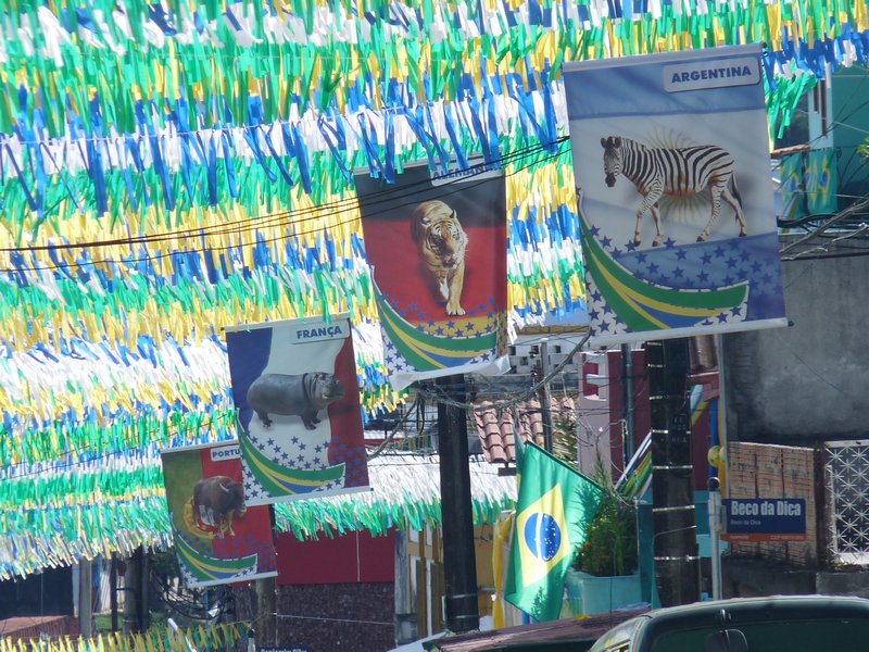Streets dressed in colourful flags and stripes