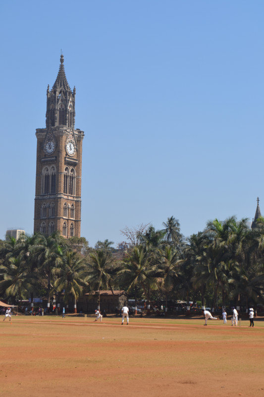 Cricket under the university clocktower