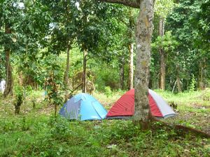 our tents perched on the rough ground