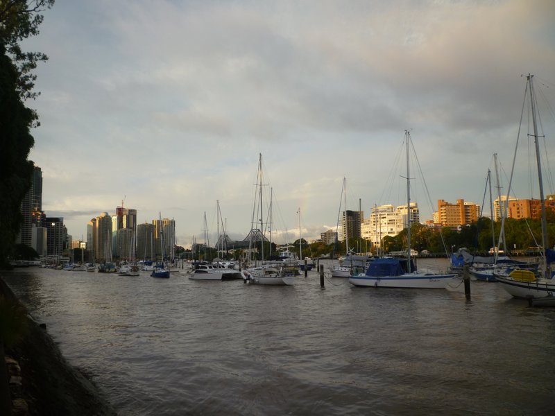 Sun setting over the yachts in Brisbane