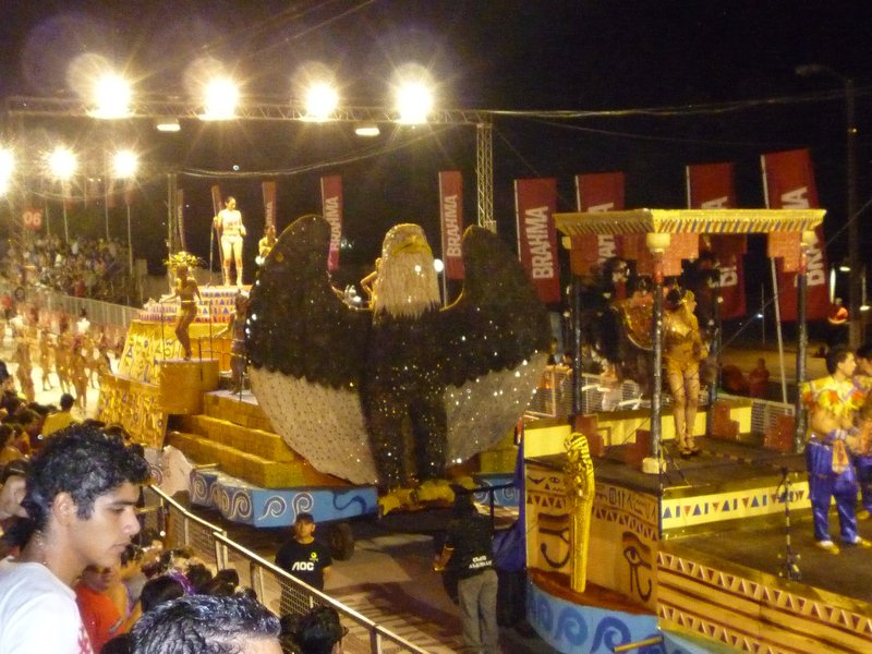 An eagle float and the dancing ladies