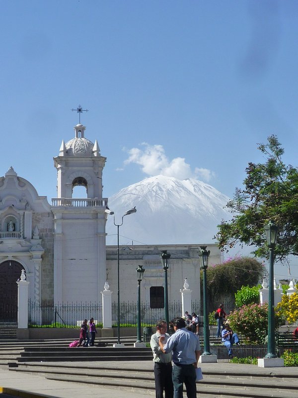 El Misti Volcano behind the church