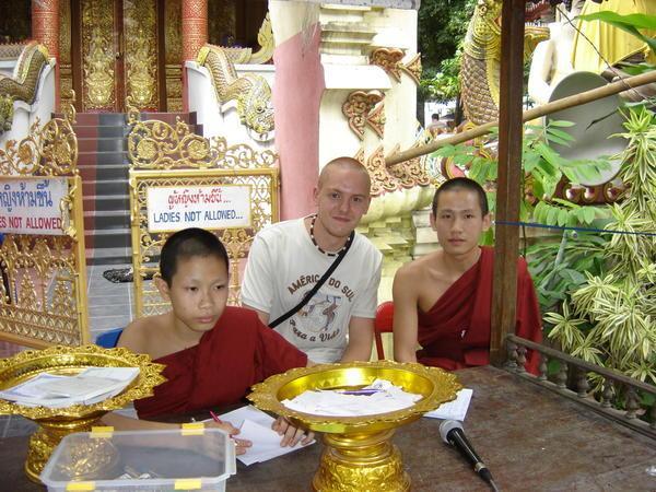 Sean mixing with the Buddist Monks