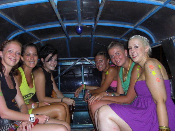 Some of us squashed into the Taxi Jeep... No back!