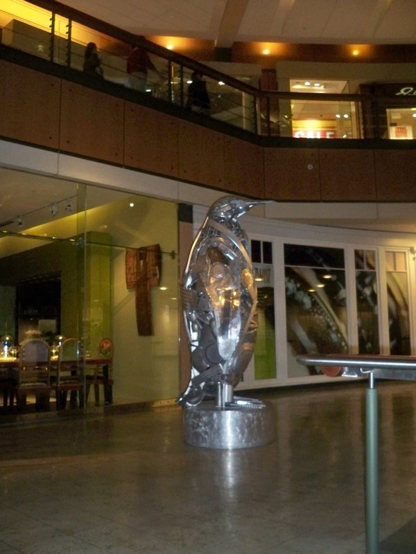Penguin made of scrap metal at Pacific Place in Seattle