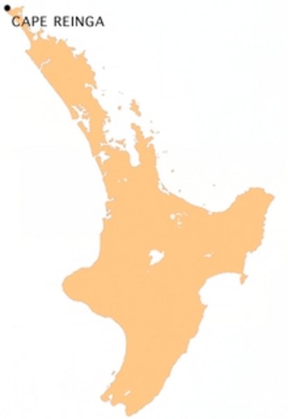 Location of Cape Reinga on North Island