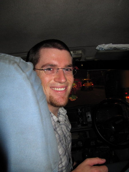 Pierce in the front of the taxi