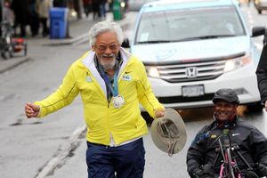 David Suzuki proudly carries the Medal!