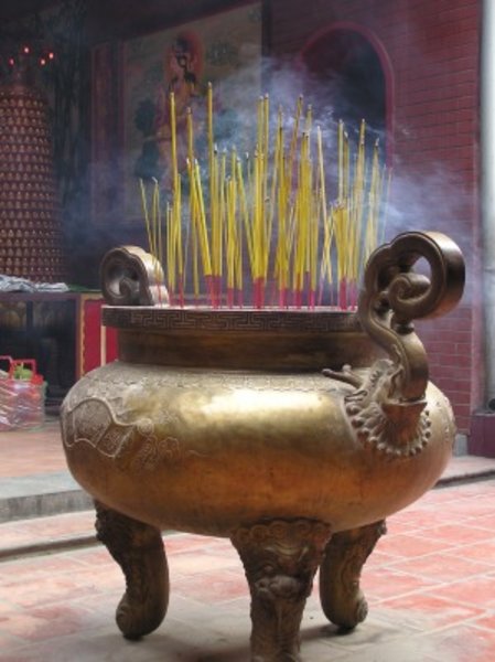 Incense burning in a pagoda in Chinatown.