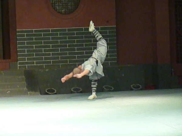 Shaolin Monk using rear leg to immitate movement of cobra snake