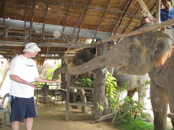 carl feeding the elephant