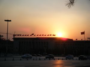 Sun setting over Tiananmen square