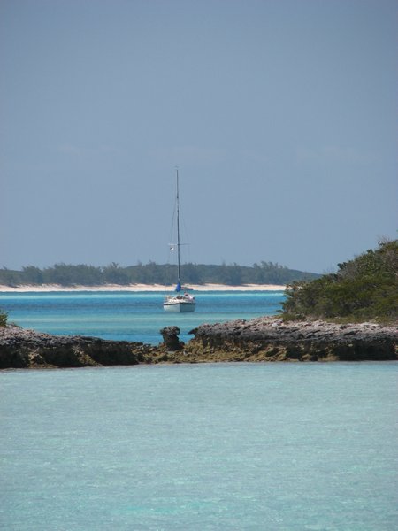 Harbinger at anchor off Soldier Cay.
