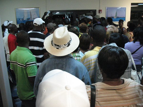 The end of regatta scrum for seats at Exuma airport following the cancellation of several flights