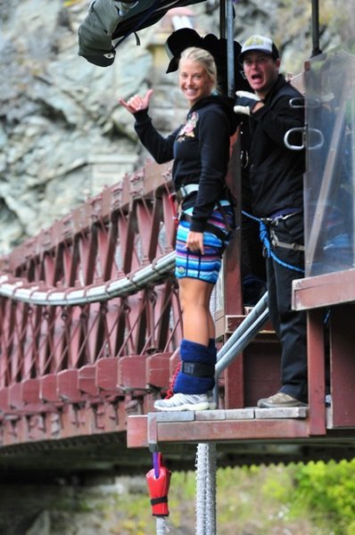 Ok, let's bungy!  I look so happy, but I'm pretty scared at this pt. 