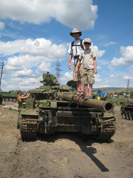 Nigel and Sid on a tank!