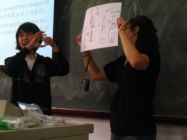A student explaining her teams design