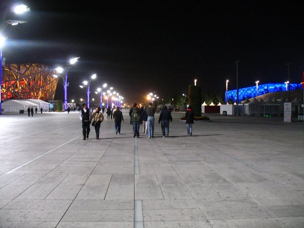 the group walking towards the two venues