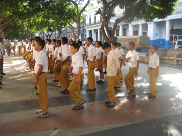 Marching schoolkids