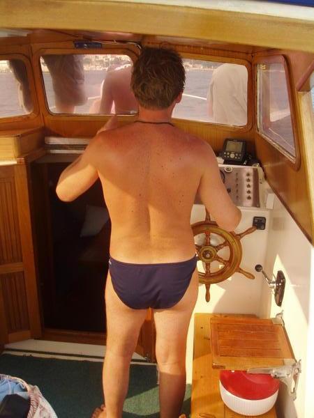 Milan our Skipper in his budgie smugglers!