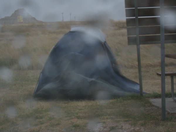 Tent in thunderstorm