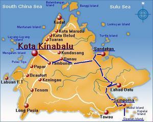 Our route in Sabah, Borneo