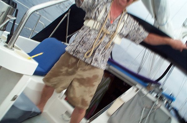 Paul after going forward to fix a sail.