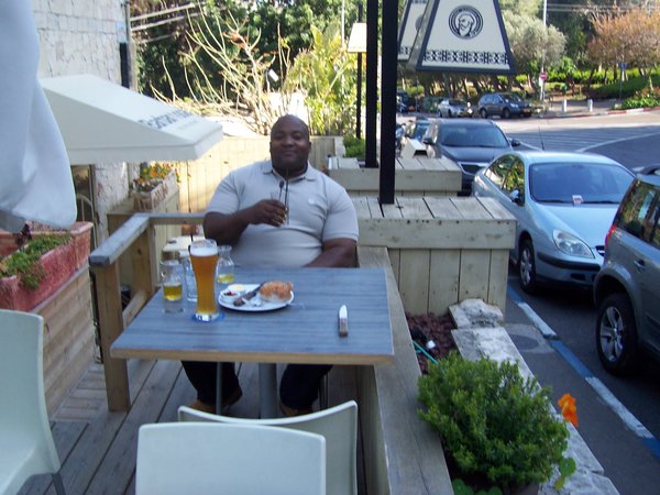 The notorious Casius Jenkins, aka Feezie haveing a vodka and redbull in Haifa, Israel