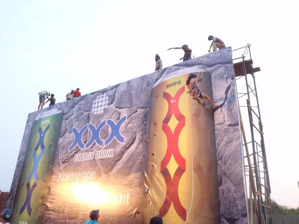 Climbing and absailing wall in festival