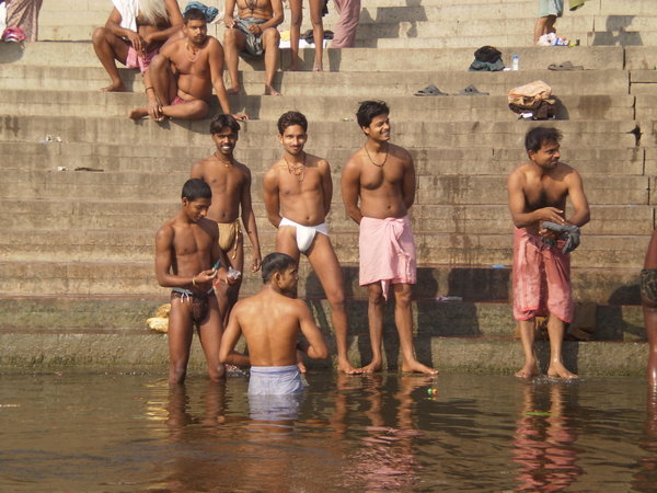 Young men bathing